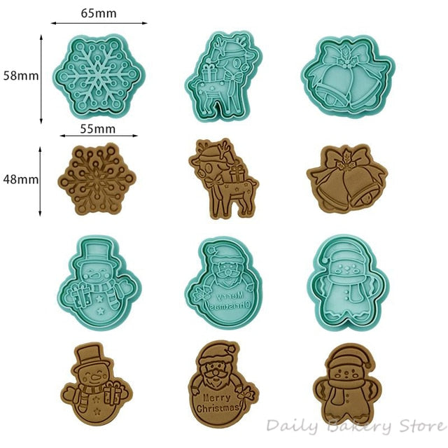 6Pc/set Christmas Cookie Embosser Mold Cartoon Santa Snowflake Pattern Cookie Cutter New Year Party Fondant Cake Decorating Tool