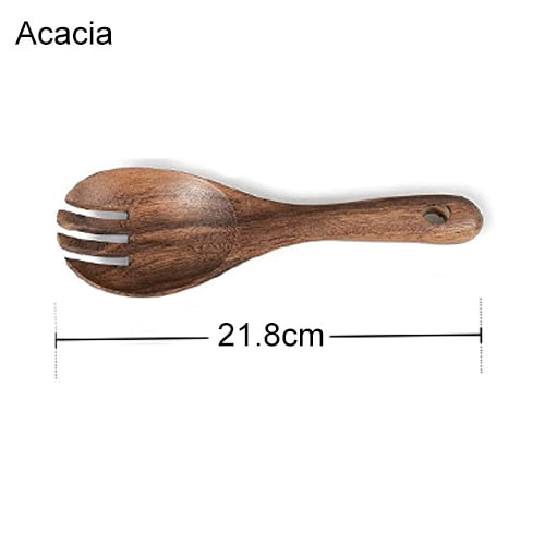 Acacia Wooden Salad Bowl, Solid Hardwood Salad Mixing Bowl Set, Wood Serving Bowl Spoon Fork for Fruits Vegetables Decoration