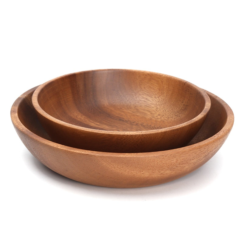 Acacia Wooden Salad Bowl, Solid Hardwood Salad Mixing Bowl Set, Wood Serving Bowl Spoon Fork for Fruits Vegetables Decoration