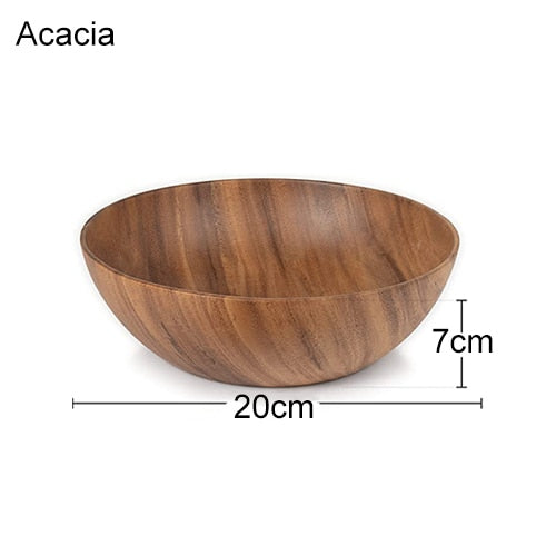 Acacia Wooden Salad Bowl, Solid Hardwood Salad Mixing Bowl Set, Wood Serving Bowl Spoon Fork for Fruits Vegetables Decoration