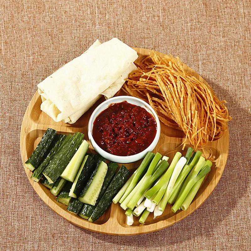 Bamboo Appetizer Party Platter Divided Serving Tray With 5 Compartments Fit For Serving Dishes Serving Platters Chip And Dip Tra