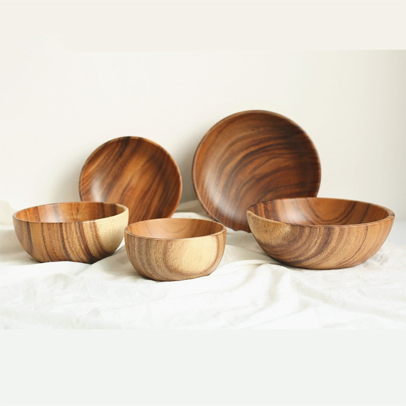 Acacia Wooden Salad Bowl, Solid Hardwood Salad Mixing Bowl Set, Wood Serving Bowl Spoon Fork for Fruits Vegetables Decoration