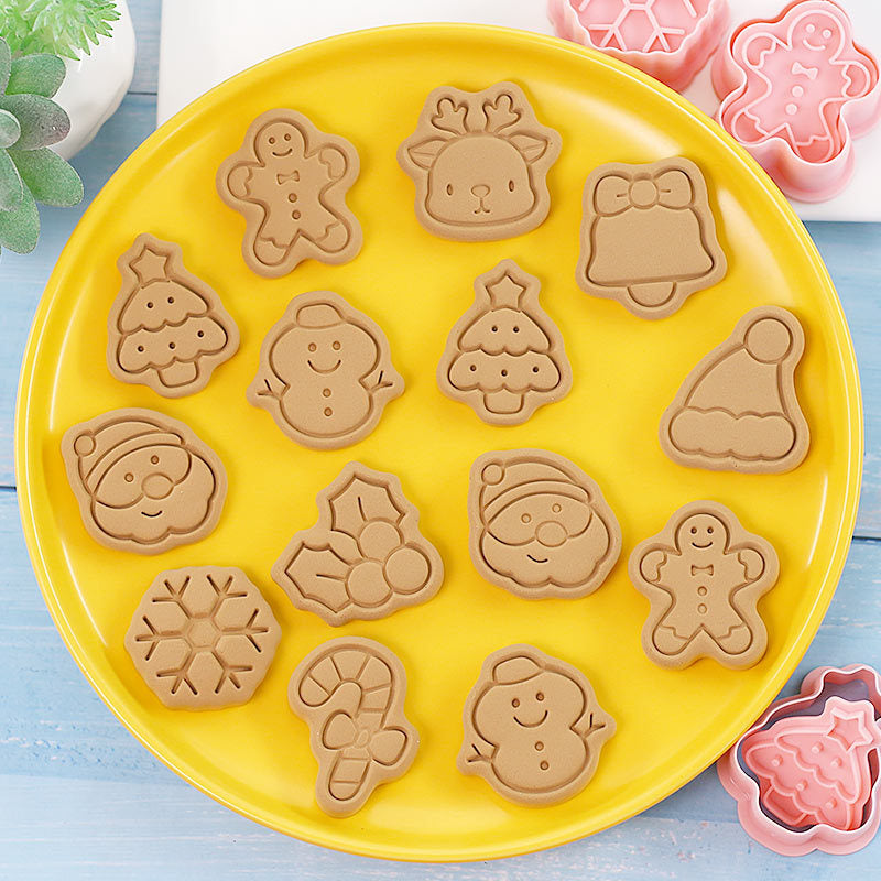 10Pcs/set Mini Cartoon Christmas Cookie Embosser Stamp Butter Cookie Cutter Fondant Cake Decorating Tools Party Baking Supplies